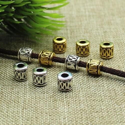50pcs Antique Silver Color Bucket Buddhist Scriptures Loose Beads 5mm Handmade Metal Prayer Spacer Beads DIY Jewelry Accessories