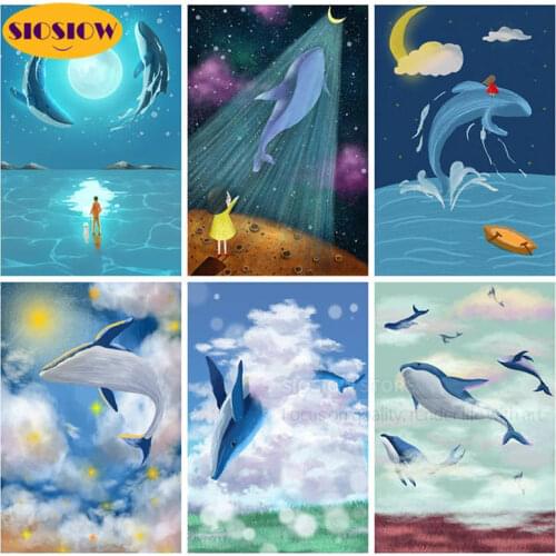 Full Drill 5D Diy Diamond Painting Cross-stitch Cartoon Whale Daimond Mosaic Embroidery Decor Home Children Room Gifts For Kids