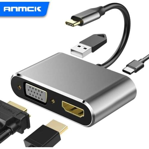 Anmck Usb C Hub For PC Accessories Laptop HUB Type-C Switch to 4K HDMI Adapter VGA Aux USB 3.0 PD Power Charging Usb C Splitter