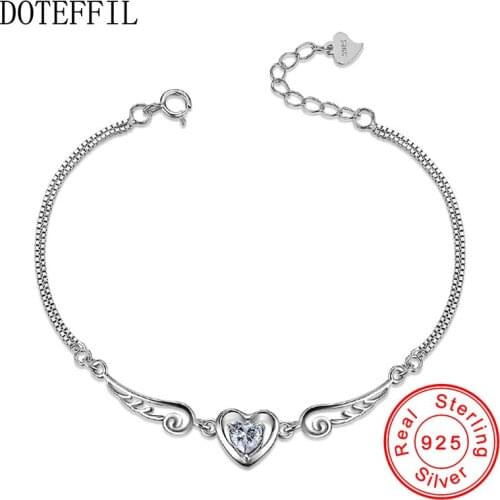DOTEFFIL 925 Sterling Silver Bracelet Women Charm Heart Bracelet 100% Sterling Silver AAAA Zircon Bracelet Women Fashion Jewelry