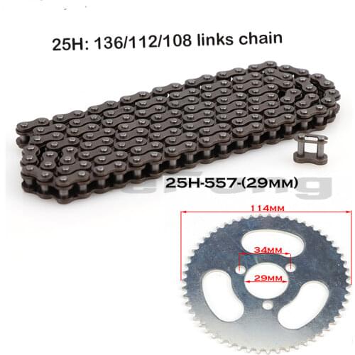 47cc 49cc 2 stroke engine parts 25H 108\112\ or 136 links chain loops and rear 55T 29 inner diameter sprocket