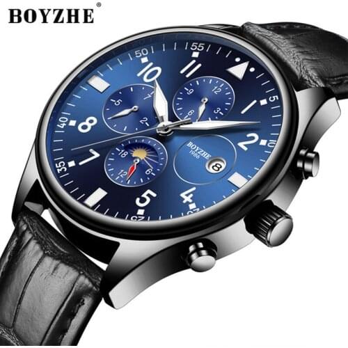 BOYZHE Top Leather Wrist Watch Fashion Casual Watches Luxury Brand Gold Business Sports Military Man Clock Relogio Masculino New