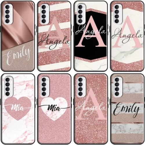 Personalised Name Initial Shimmer Pink Case For Realme 8 Pro 6 7 i Q3 Pro C3 C21 GT Neo Cover For OnePlus 9 Pro 8 7T 8T 9R Nord