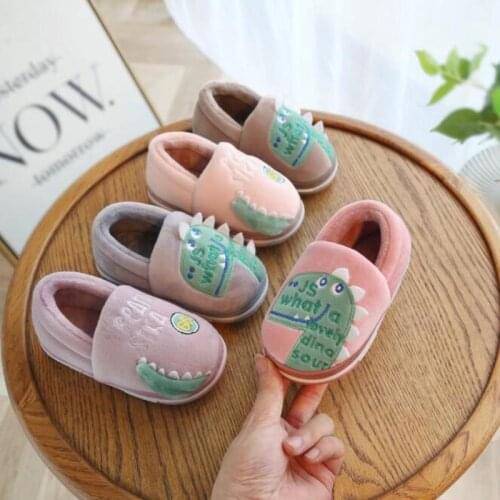 2020 Winter Dinosaur Kids Slippers For Boys Grils Flip Flops Soft Non-slip Children Home Slippers Baby Warm Cotton Indoor Shoes