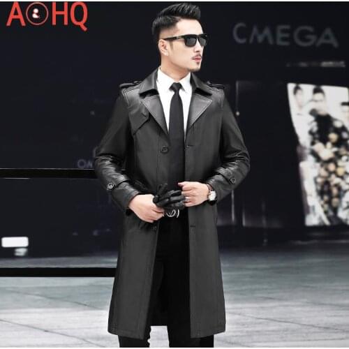 Long Natural Sheepskin Coat Genuine Leather Jacket Men Clothing Leather Windbreaker Trench Chaquetas Hombre KJ6764
