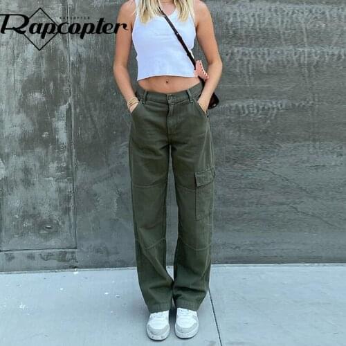 Rapcopter Green Casual Jeans y2k Big Pockets Vintage Straight Cargo Pants Harajuku Korean Trousers Women Streetwear Sweatpants