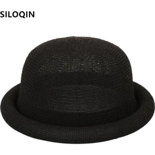 SILOQIN Elegant Womens Panama Hat New Summer Mesh Breathable Fedoras Beach Hats Straw Yarn Curling Fashion Cool Hat Multicolor