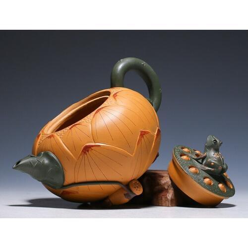 2018 New product authentic Yixing teapot all handmade famous frog lotus seeds clay teapot 420ml