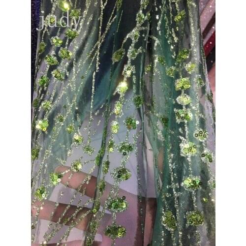 Stock HL406# 5 yards/bag Turquoise dusting series bonding sequins mesh fabric Africa fabric used for wedding dress dinner