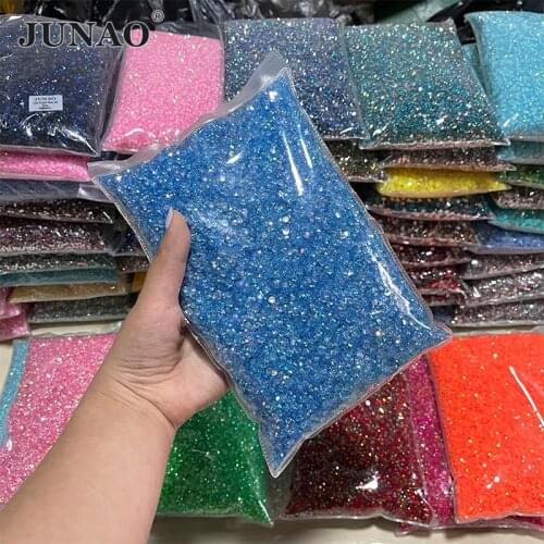 JUNAO Wholesale 2mm 3mm 4mm 5mm 6mm Sapphire AB Jelly Resin Non Hotfix Rhinestones in Bulk Package Flatback Nail Strass Crystal