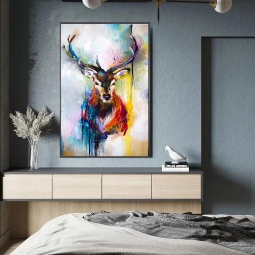 Nordic Art Deer Head Graffiti Art Canvas Paintings On the Wall Art Posters And Prints Animals Art Pictures For Kids Room Cuadros