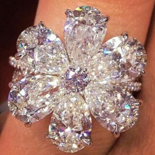 Ring Circle Finger Hoop Zircon Flower Shape For Women Lady Christmas Wedding Engagement Кольца 2021 Тренд Кольца Для Женщин