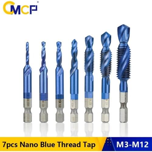 CMCP 7pcs Thread Tap Set M3-M12 Screw Machine Compound Tap HSS 4341 Mini Metric Screw Tap Nano Blue Coated Metal Tap Hand Tools