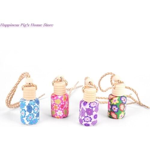 Hot 1Pcs Art Printed Hanging Car Air Freshener Perfume Diffuser Fragrance Bottle Pottery Perfume Empty Bottle