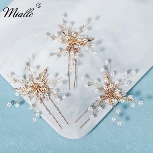 Miallo 3pcs/lot Bridal Wedding Hair Accessories Handmade Pearl Flower Hair Pins Clips for Women Jewelry Bride Headpiece Gifts