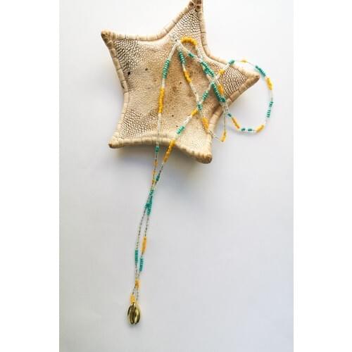 Camada Mini Yellow Blue Beaded Silver Sea Shell Sign Necklace