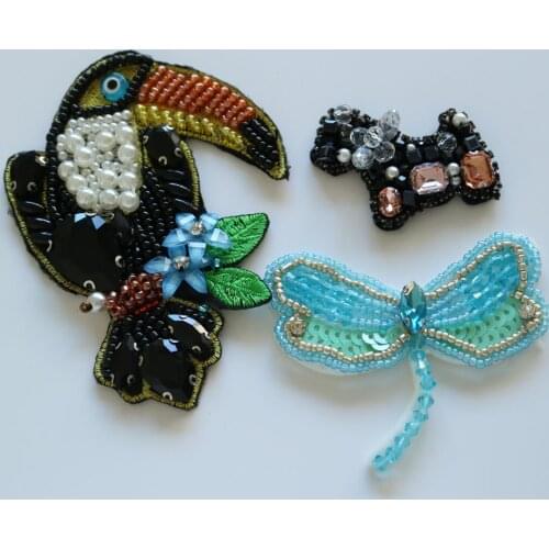Fashion 3D Handmade Rhinestone beaded Patches for clothing Bird animals embroidery applique Parches Handmade sequins patch