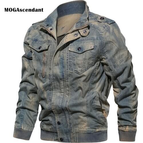 Mens Bomber Jeans Jacket Spring Autumn Vintage Demin Jacket Casual Hip Hop Streetwear Motorcycle Biker Jacket Coat Cowboy Coat