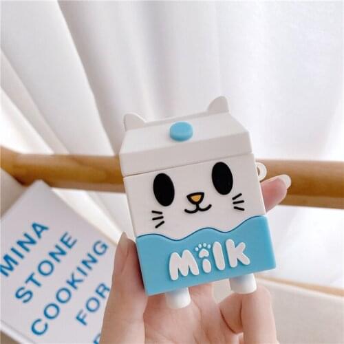 Cute Milk Cat 3D Case For AirPods 1 2 Pro Cartoon Soft Silicone Wireless Bluetooth Earphone Protection Coque For Airpods Funda