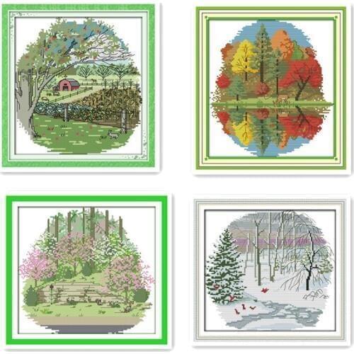 11CT 14CT handmade diy cross stitch kit countryside seasons landscape pattern children kids handmade decorative painting