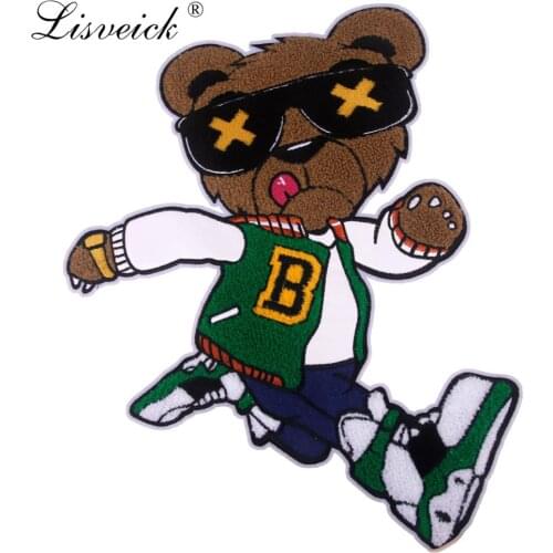 1pcs Cartoon letter bear embroidered cloth sticker Sew on Patches for Clothes DIY Patch Applique Bag Clothing Coat Craft