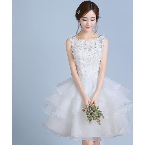 New white knee-length short sweat lady girl women princess bridesmaid banquet party ball dress gown