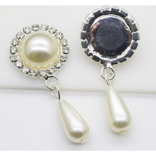 New Wedding Decoraation Flat back clothing metal button 20*46MM pearDIY Accessories 10pc silver color Acrylic rhinestone button
