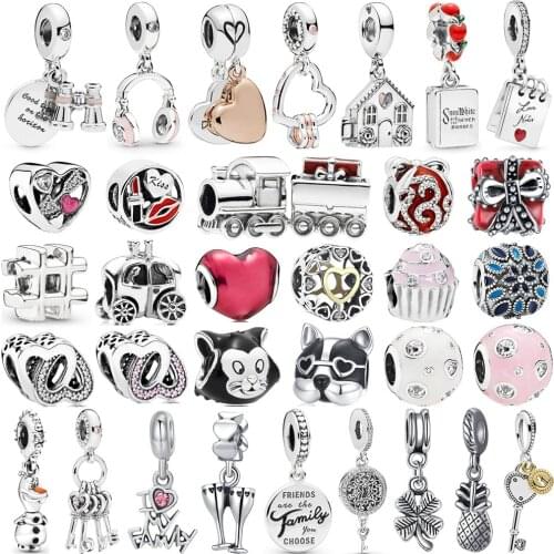 New Cute Cat Dog Train Gift Box Cake Pendant Suitable for Original Pandora Charm Bracelet Necklace Lady DIY Jewelry Gifts