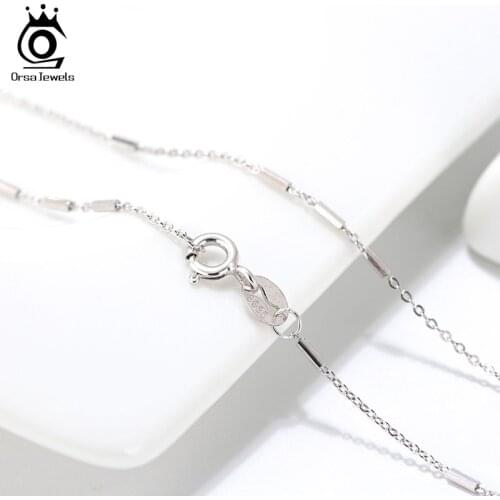 ORSA JEWELS Sterling Silver Necklaces Chains For Women Embossed Cylindrical Chain Women Necklace Fashion Fine Jewelry SC28