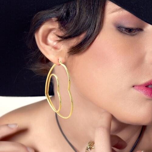 Punk Double Heart Hoop Earrings for women Geometric Hanging Earrings Female Fashion Modern Ear Jewelry Oorbellen Accessories Hot