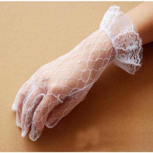 Bulk 12 pair white black lace short thin lady princess girl bridesmaid dancing performance party driving gloves Free shiping