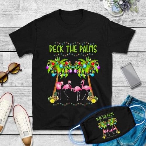 Deck the Palms Merry Flamingo Christmas tee funny T Shirt Vintage Men Gift Tee