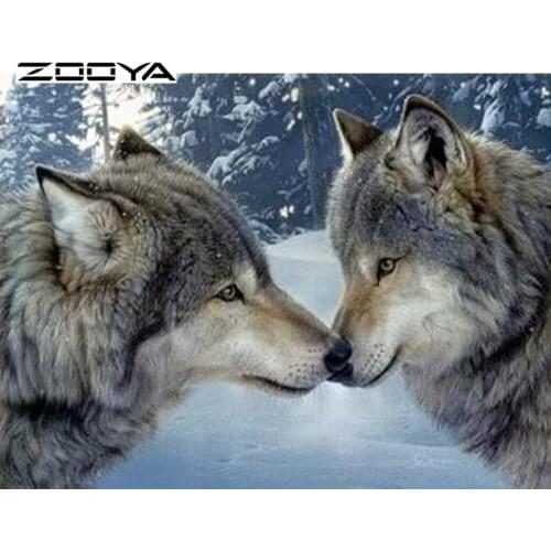 ZOOYA Needlework The Wolf Kiss DIY Diamond Embroidery Cross Stitch Rhinestone Pasted Painting Home Decor F213