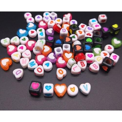 Mixed Acrylic Heart Beads Square/Round Alphabet Letter Heart Beads DIY Jewelry Making Bracelet Necklace Accessories