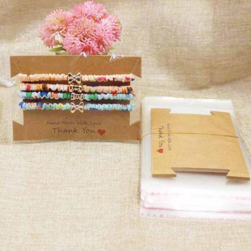 12*8cm two design handmade hair band packing card kraft thank you hair clip ornaments display card 100pcs+100pcs plastic bag