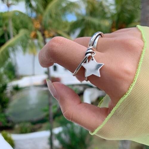 Vintage Fashion Silver Color Wedding Ring Trendy Female Metal Star Opening Rings For Women Dainty Bride Hollow Engagement Ring