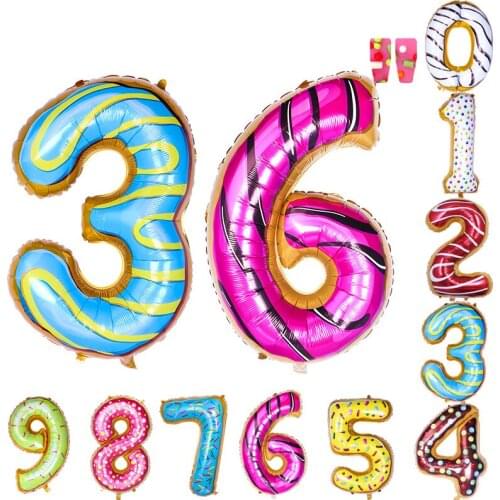 36 Inch Donut Number Foil Balloons Birthday Party Big Size Ballon Wedding Decoration Children Scene Baby Shower Globos Supplies