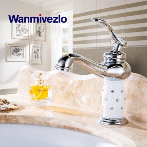 Wanmivezlo Single Handle Hot & Cold Washbasin Tap Basin Faucets Brass with Diamond Bathroom Faucet Gold Mixer Tap