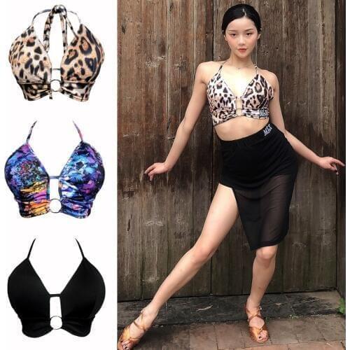 Summer Dance Tops For Women Latin Rumba Zumba Dancing Underwear Summer Vest Party Sexy Dance Costume Backless Leopard Tops BI928
