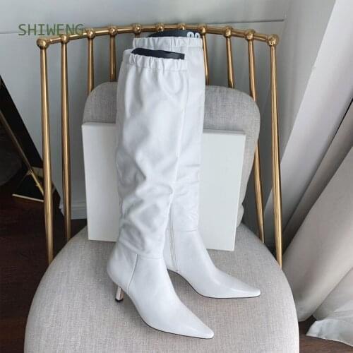 2021 Autumn/winter Women Knee High Boots Lady Elastic Band High Heels Womens Pointed Toe Boots Tube Long Boots 35-41