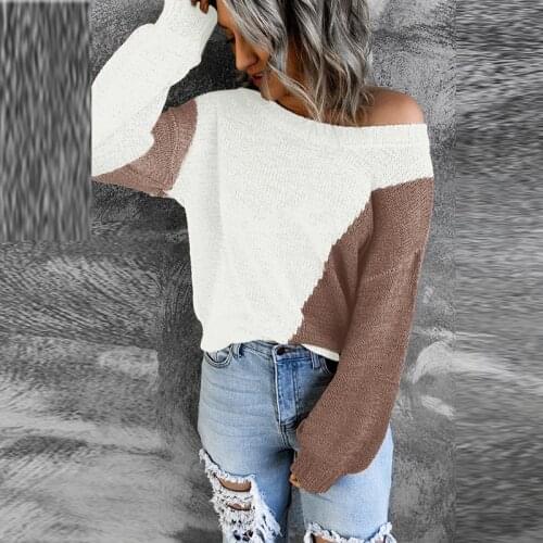 2021 Autumn Winter Fashion Patchwork Knitted Sweater Women Casual O Neck Loose Pullover Tops Lady Long Sleeve Harajuku Sweaters