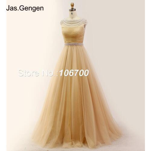 New Arrival Pearl Beading Woman Evening Dresses Cap Sleeves O Neck Open Back Party Dress Sheer Illusion Long robe de soiree