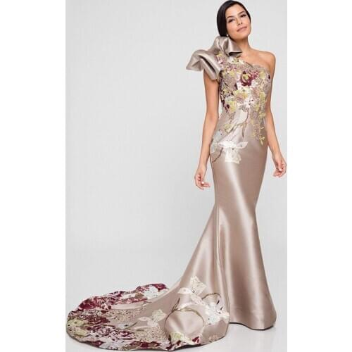 One Shoulder Dress New Floor-length Evening Gown Women Elegant Fashion Mermaid Dresses Floral Print Sexy Formal Dresses