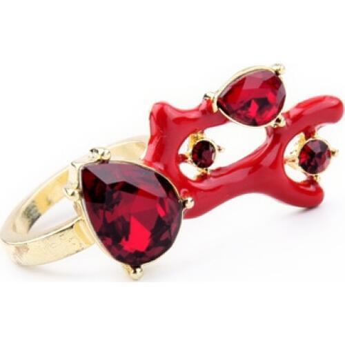 Royal Red Coral Fascinated Crystal Ring For Women Generous Jewelry Gold Color Female Design Fancy Mujer Rings
