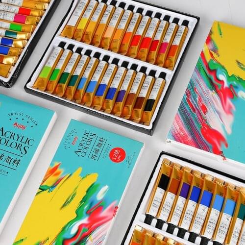 12/18/24Colors Professional Acrylic Paints and 6Brush and palett 12ml Tubes Artist Drawing Pigment Hand Painted Wall Paint DIY