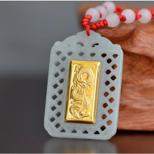 2018 New Design Square Jade Pendant Dragon Jade Pendant Necklace For Unisex Good Quality Best gift