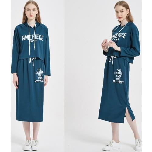 2021 2piece Tracksuit Set Women Matching Sets Clothes Spring Letter Print Long Sleeve Loose Hoody Long Skirt Plus Size M-3XL