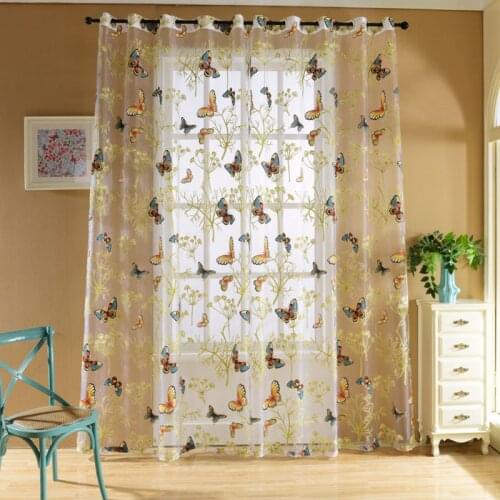 2021 Curtains Butterfly Pattern Valances Tulle Voile Balcony Curtain Drape Panel Bedroom Living Room Bedroom Home Decor
