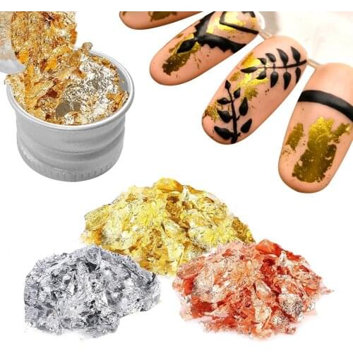 3 Bottles Gilding Flakes Not Easy To Fade Metallic Foil Flakes Nail Art Imitation Gold/Sliver/Copper Foil Art Craft Paper
