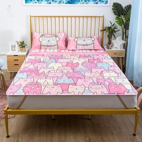 3D 2/3pcs Folding Bed-mat Summer Viscose Fiber Jacquard Summer Sleeping Mat Kit for Adults kids pink cat bed cover pillowcase